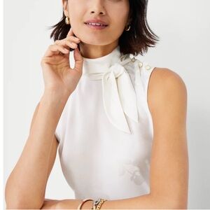 Ann Taylor Ivory Sleeveless Blouse with Bow